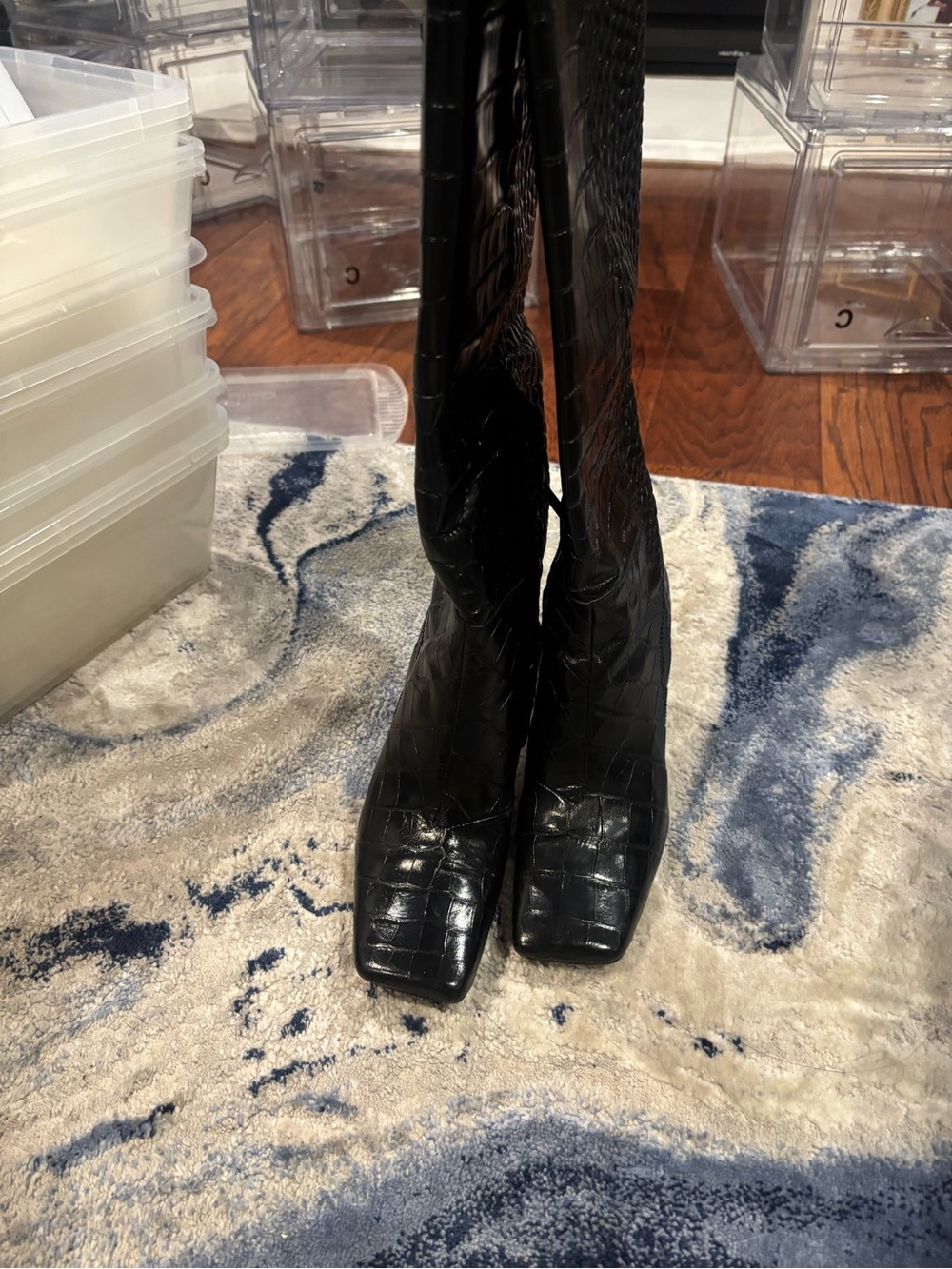 Sam Edelman Black Croc Embossed Knee-High Boots | Women’s Size 8 - Picture 3 of 6